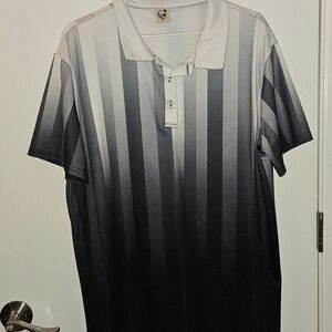 Men's Ombre Vertical Stripe Polo Shirt - Gray/Black